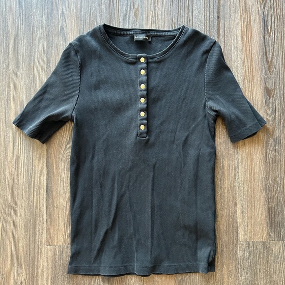 Anine Bing Tops - ANINE BING WOMENS BLACK SHKRT SLEEVE ALESSIA TOP TEE BLOUSE SIZE LARGE GOLD